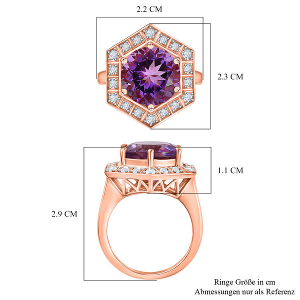 Zeitlose Art Kollektion - AA Rose De France Amethyst, Wei&szlig;er Zirkon Ring 925 Silber 750 ros&eacute;vergoldet (Gr&ouml;&szlig;e 18.00) ca. 7.18 ct image number 7