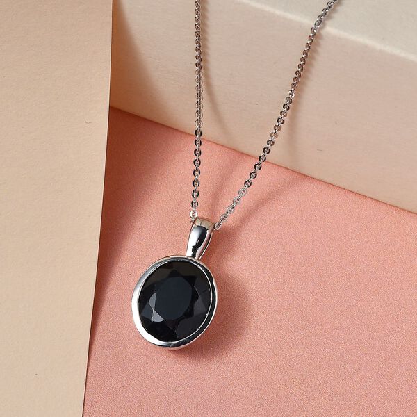 Schwarzer Saphir Anhänger mit Kette, 925 Silber platiniert ca. 5.84 ct image number 3