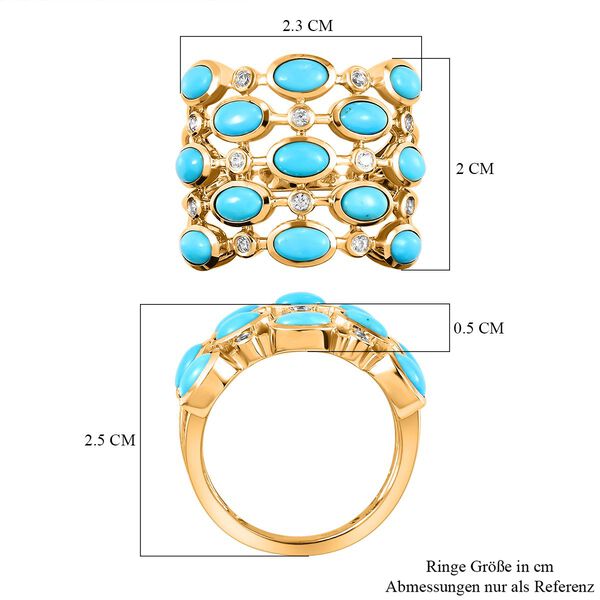 Amerikanischer, nat&uuml;rlicher Sleeping Beauty T&uuml;rkis und wei&szlig;er Zirkon-Ring, 925 Silber Gelbgold Vermeil  ca. 3,48 ct image number 7