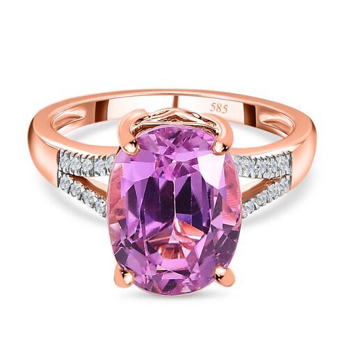 AAA Patroke Kunzit, Weißer Diamant Ring, 585 Gold (Größe 19.00) ca. 5.57 ct image number 0