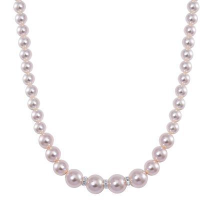 Wei&szlig;e Muschelkernperle (8-12 mm), Wei&szlig;e Kristall Halskette ca. 45 cm+5 cm Extender, Reiner Edelstahl