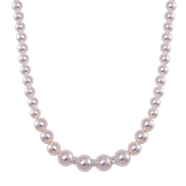 Wei&szlig;e Muschelkernperlen und wei&szlig;e Kristall, 45+5 cm