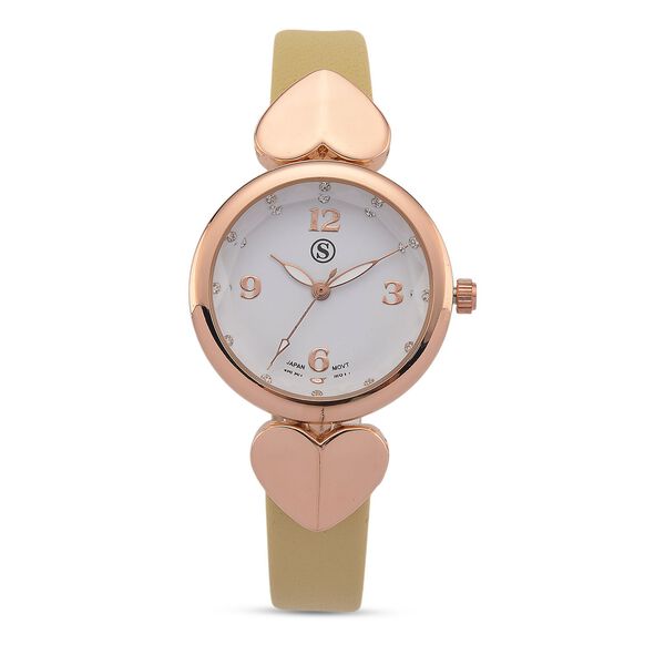 STRADA Uhr mit PC21S Japan-Uhrwerk, Edelstahl-Mesh-Armband, Roségoldfarben mit Kristallzifferblatt, Aprikose image number 0