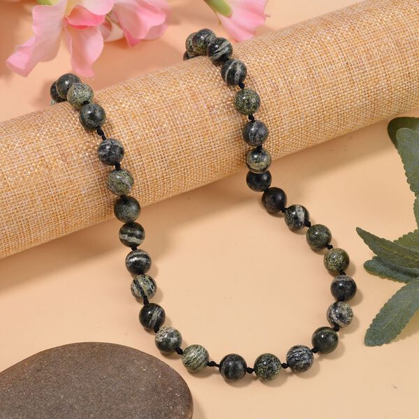 Grüner Zebra-Jaspis Halskette ca. 45 cm Reiner Edelstahl ca. 268,95 ct. image number 2