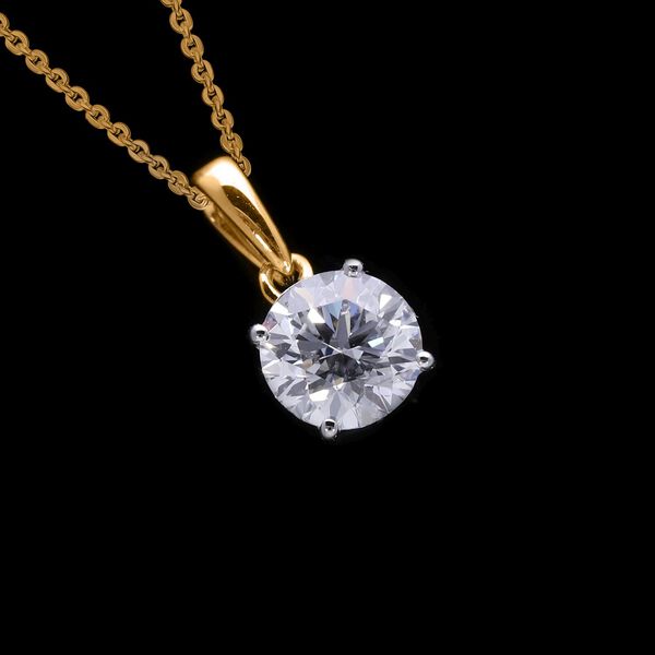 LUXURIANT SGL zertifizierter SI-GH Labor Rund-Diamant Anhänger mit 50cm Kette, 925 Silber 750 Gelbgold Vermeil - 1 ct. image number 1
