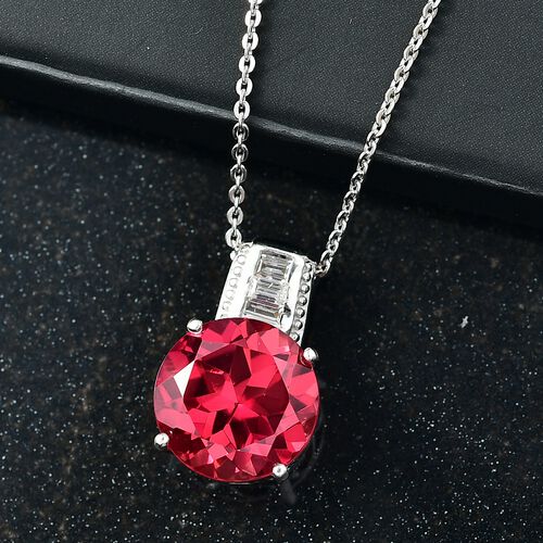 D'Joy Lab Created Padparadscha-Saphir, Weißer Zirkon Schmuckset ca. 50 cm 925 Silber rhodiniert ca. 8,66 ct. image number 1