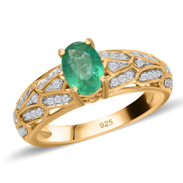 Sambischer Smaragd und Zirkon-Ring, 925 Silber Gelbgold Vermeil ca. 1,03 ct image number 3