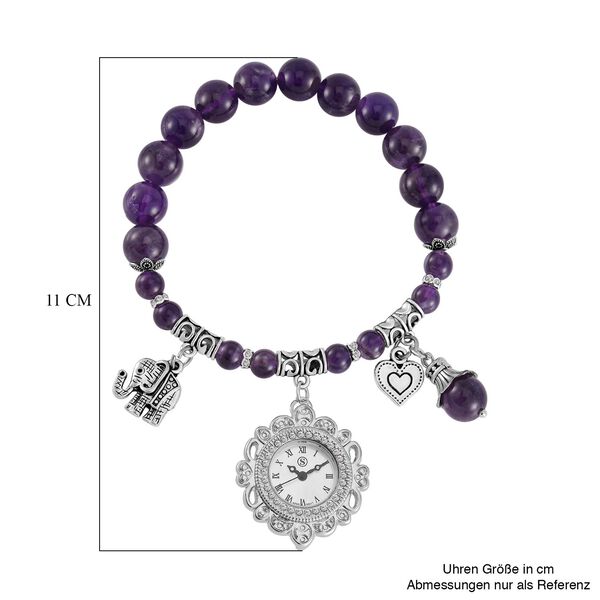 STRADA - Japanisches Uhrwerk, Afrikanischer Amethyst, Wei&szlig;er Kristall Flexible Uhr 18.5 cm 316L Edelstahl ca. 25.30 ct image number 5