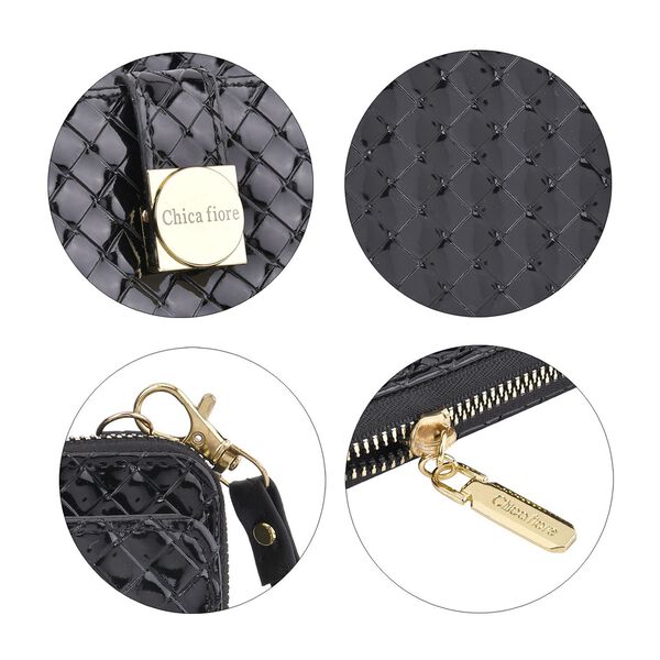 CLOSE OUT - gewebter Crossbody gl&auml;nzend Tasche, Multif&auml;cher, 20x10 cm, Schwarz image number 6