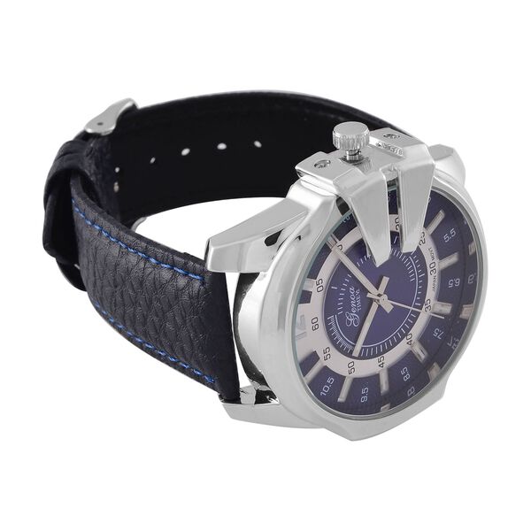 GENOA TIME V2 - Japanisches Datumswerk mit Blauem Lederarmband, Silber-Akzenten und Einzigartigem Zifferblatt-Design, Wasserdicht, 25 cm, ca. 79,00g, blau image number 5