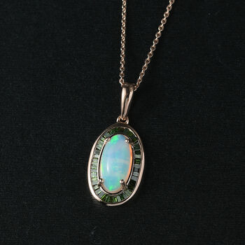 D&rsquo;Joy AA nat&uuml;rlicher, &auml;thiopischer Welo Opal und gr&uuml;ner Diamant Anh&auml;nger mit 45cm Kette - 2,45 ct.