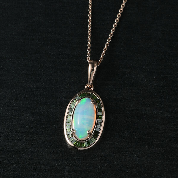 D’Joy AA natürlicher, äthiopischer Welo Opal und grüner Diamant Anhänger mit 45cm Kette - 2,45 ct. image number 2