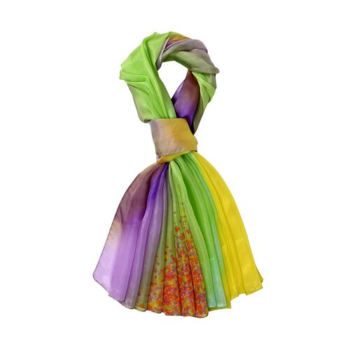 LA MAREY - Großformatiger Schal, 100% Maulbeerenseide-Chiffon, 110x180 cm, Gelbgrün