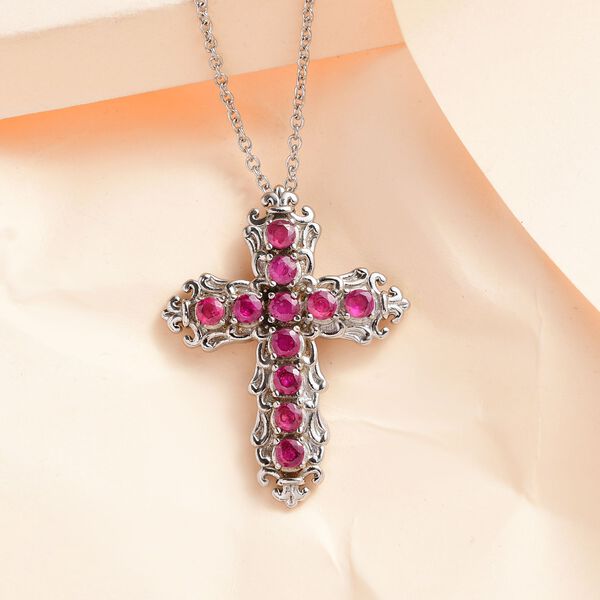 Afrikanischer Rubin (Fissure gefüllt) Kreuz-Anhänger mit Kette, 50 cm - 1,19 ct. image number 3