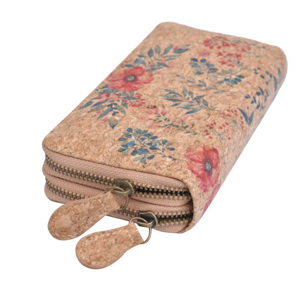 Kork Brieftasche mit RFID Schutz, rote Blumen, Khaki image number 4