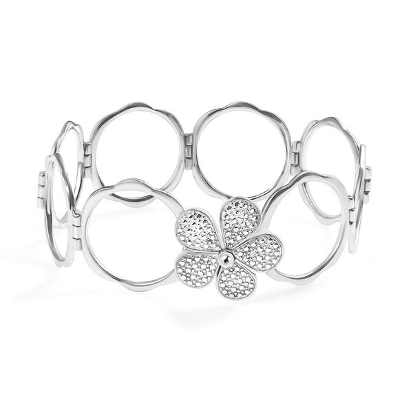 Wei&szlig;er Diamant Konvertierbarer Blumen-Ring, umwandelbar zum Armband, Nickelfreies Messing, 18cm image number 8