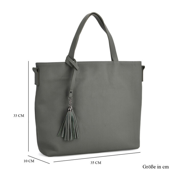 Echtleder-Tote-Bag mit Reißverschlussfach hinten, Doppeltragegriff und Schulterriemen, 35x10x33 cm, Grün image number 6