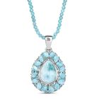D joy AA Larimar Anhänger mit Apatit Halskette, 925 Silber rhodiniert ca. 21.08 ct