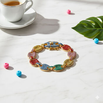 Mehrfarbiger Kristall Armband ca. 18.5 cm, goldfarben