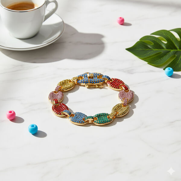 Mehrfarbiger Kristall Armband ca. 18.5 cm, goldfarben image number 1