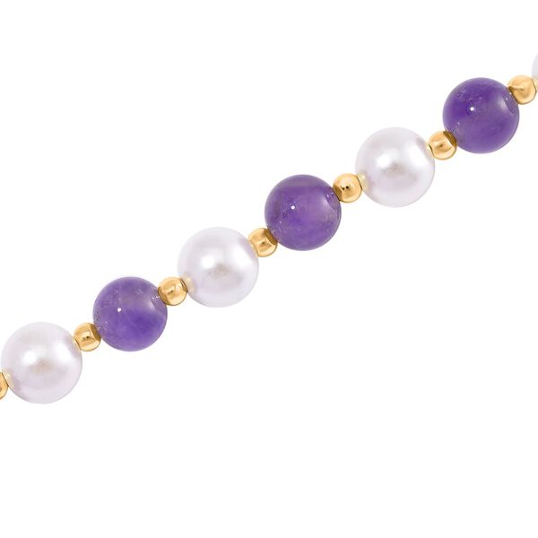 Afrikanischer Amethyst, Weiße Muschelkernperle Halskette ca. 45 cm+ 5 cm Extender, Standard gelb vergoldet image number 3