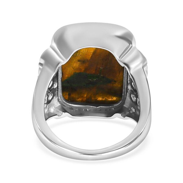 Labradorit, Wei&szlig;er Zirkon Ring, Edelstahl (Gr&ouml;&szlig;e 21.00) ca. 14.70 ct image number 6