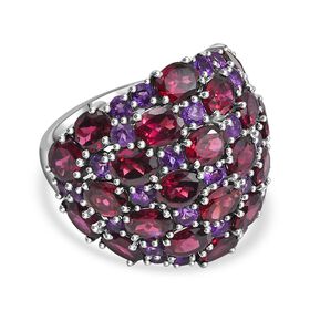 Rhodolith Granat, Afrikanischer Amethyst Ring 925 Silber rhodiniert (Größe 17.00) ca. 12.16 ct