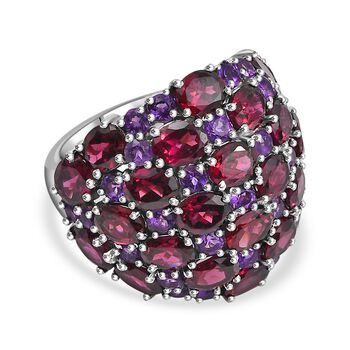 Nat&uuml;rlicher Rhodolith Granat, Afrikanischer Amethyst Ring 925 Silber rhodiniert (Gr&ouml;&szlig;e 17.00) ca. 12.16 ct
