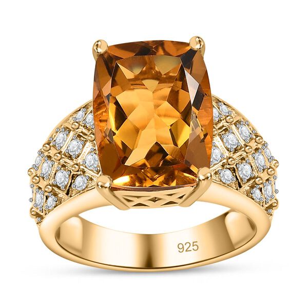 Citrin, weißer Zirkon Ring, 925 Silber vergoldet (Größe 17.00) ca. 7.07 ct image number 4