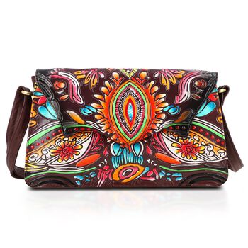 Gepr&auml;gte Leder Crossbody Tasche, 31.9 x 6.35 x 19.4 cm, Maroon