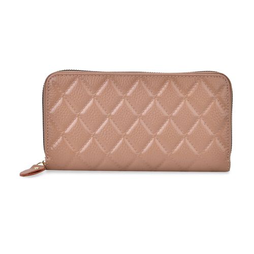 " life-style:Color:Light Peach; Size/Profile: Genunie Leather Wallet with RFID with box   Wall (exterior):Genunie Leather Lining (Interior):Polyester;  Pockets (exterior):Zipper -1;  Pockets (interior):card solt-12, currency divider-2,zipped-1 Size:19*2.5 image number 0