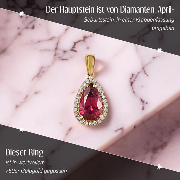 ILIANA AAA Rubellit und Diamant Anh&auml;nger in 750 Gelbgold - 2,70 ct. image number 2