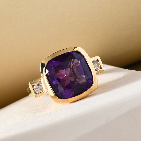 Lusaka Amethyst und wei&szlig;er Zirkon-Ring, 925 Silber vergoldet  ca. 6,71 ct image number 2