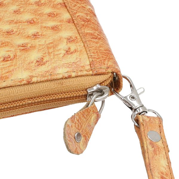 Echtleder Brieftasche mit Strau&szlig;enpr&auml;gung, ocra image number 6