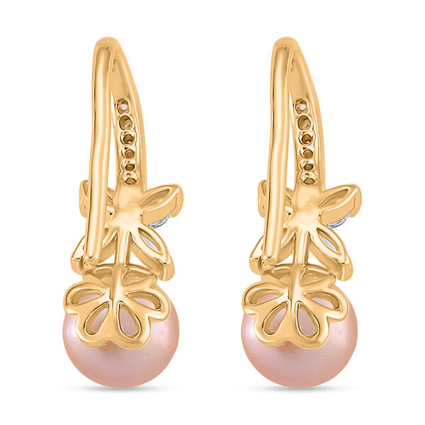 Pfirsich-Süßwasser Perle, Weißer Zirkonia Ohrringe Nickelfreies Messing Standard 4.00 ct image number 4