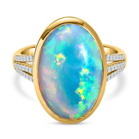 AAAA natürlicher, äthiopischer Welo Opal und Diamant-Ring in 585 Gelbgold - 8,18 ct.
