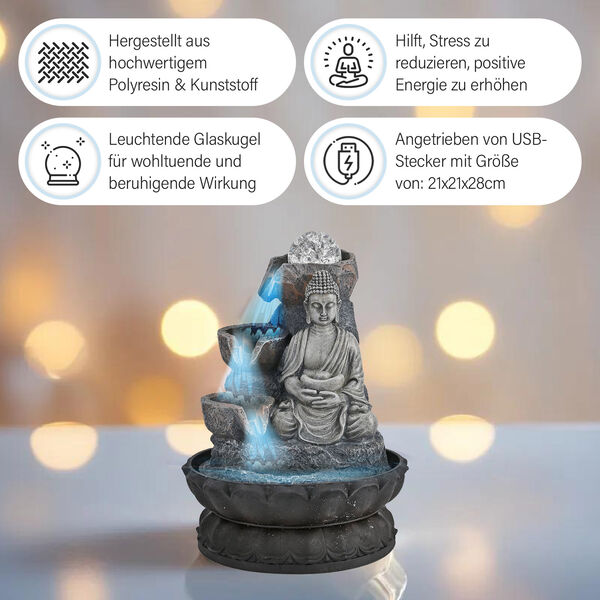 Wasserbrunnen - Buddha mit Glaskugel und Licht image number 2
