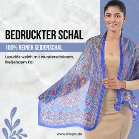 Eleganter Luxuriöser 100% Seidenschal, Größe: 160 x 49 cm, blau