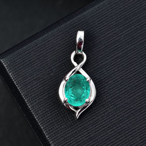 Smaragd-Quarz Triplette Anhänger 925 Silber platiniert ca. 2,03 ct. image number 2