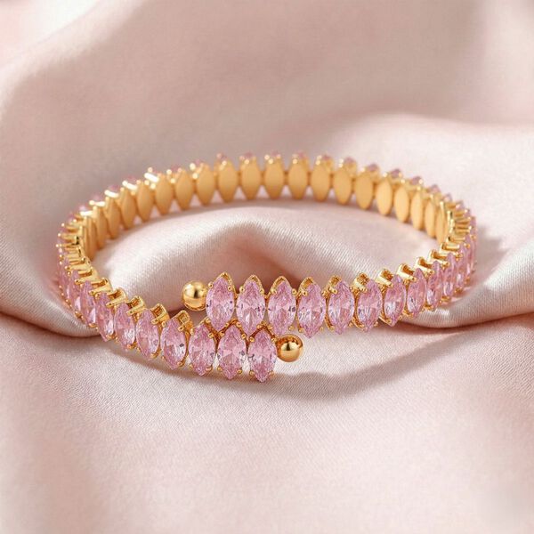 Rosa Zirkonia Armreif ca. Flexibles cm Nickelfreies Messing 10.00 ct image number 1