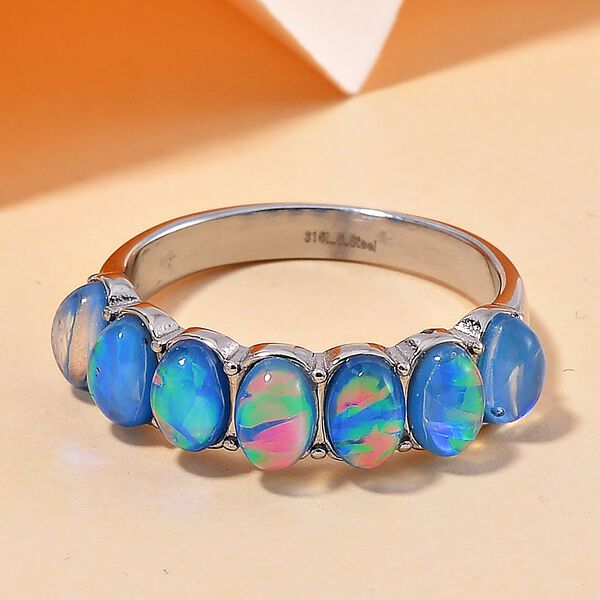 K&uuml;nstlicher Blauer Opal Ring, 316L Edelstahl (Gr&ouml;&szlig;e 19.00) image number 2