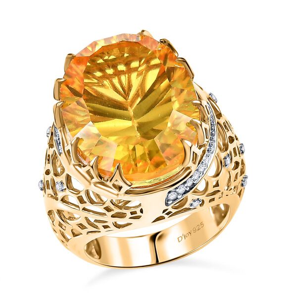 D'Joy Sphaleros Quarz, Moissanit Ring 925 Silber 750 Gelbgold Vermeil (Größe 18.00) ca. 19.62 ct image number 3