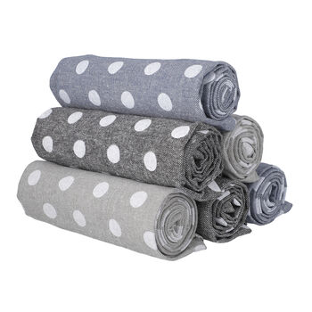 6er Set, bedruckte K&uuml;chent&uuml;cher (50x70cm), Tupfen Muster, Blau, Schwarz und Grau