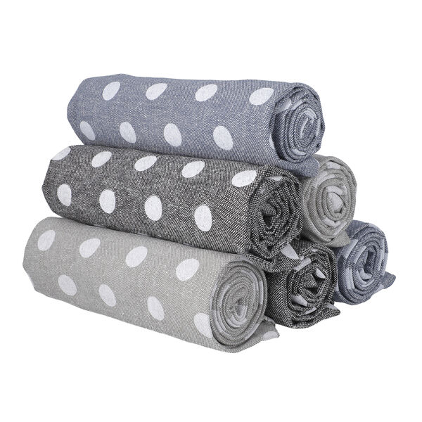 6er Set, bedruckte K&uuml;chent&uuml;cher (50x70cm), Tupfen Muster, Blau, Schwarz und Grau