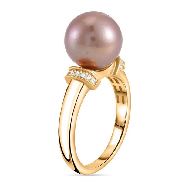 Edison Perle, Weißer Zirkon Ring 925 Silber 750 Gelbgold Vermeil (Größe 16.00) image number 4