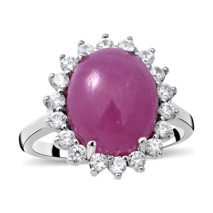 Nat&uuml;rlicher, rosa Saphir und wei&szlig;er Zirkon-Ring, 925 Silber platiniert (Gr&ouml;&szlig;e 20.00) ca. 8.34 ct