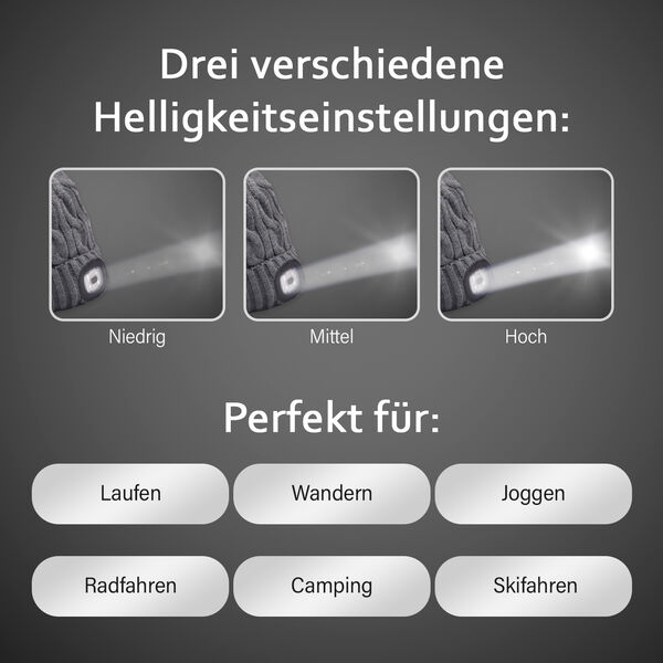 Beanie M&uuml;tze mit LED-Kopflichtfunktion, Grau image number 12