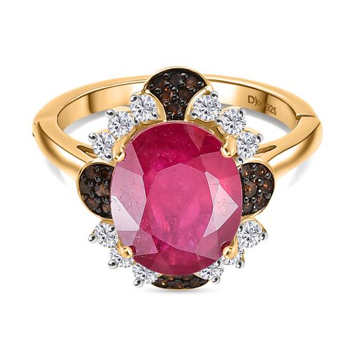 Afrikanischer Rubin (Fissure gefüllt), Roter Diamant Ring 925 Silber 750 Gelbgold Vermeil (Größe 17.00) (10-15 Werktage Lieferzeit) ca. 7.69 ct image number 0