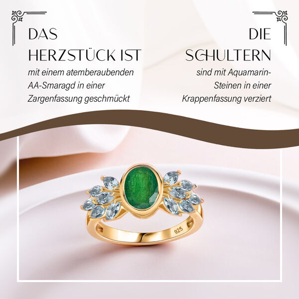 AA Kagem sambischer Smaragd und Aquamarin-Ring - 2 ct. image number 3