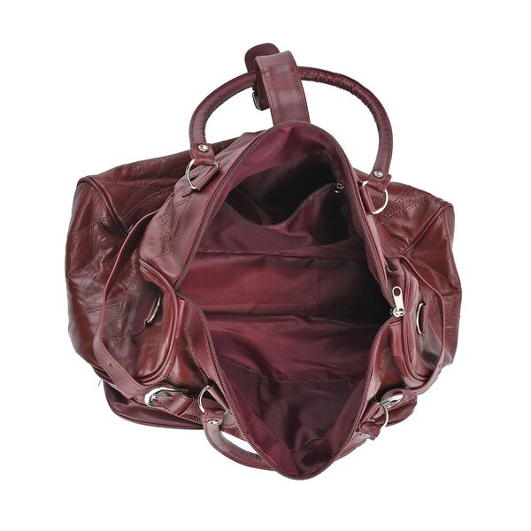 Patchwork Crossbody Tasche aus Schafleder mit mehreren Reißverschlussfächern, 40×16,5×25,5 cm, Burgunderrot image number 5